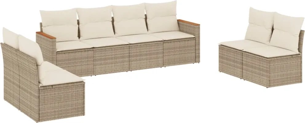 vidaXL Set canapele de grădină, 8 piese, cu perne, bej, poliratan