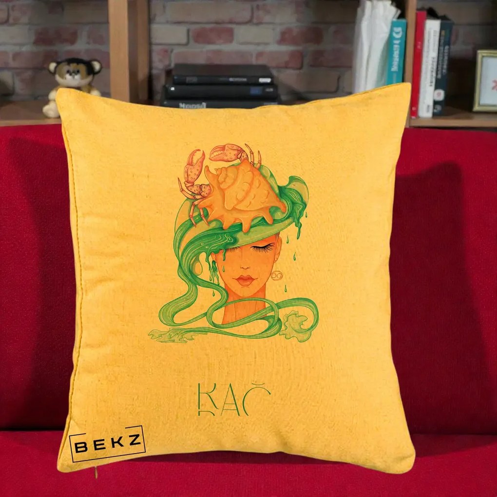 Perna Personalizata Zodie Rac, 40x40 cm, Galben, Husa Detasabila, Perna Inclusa, BEKZ®