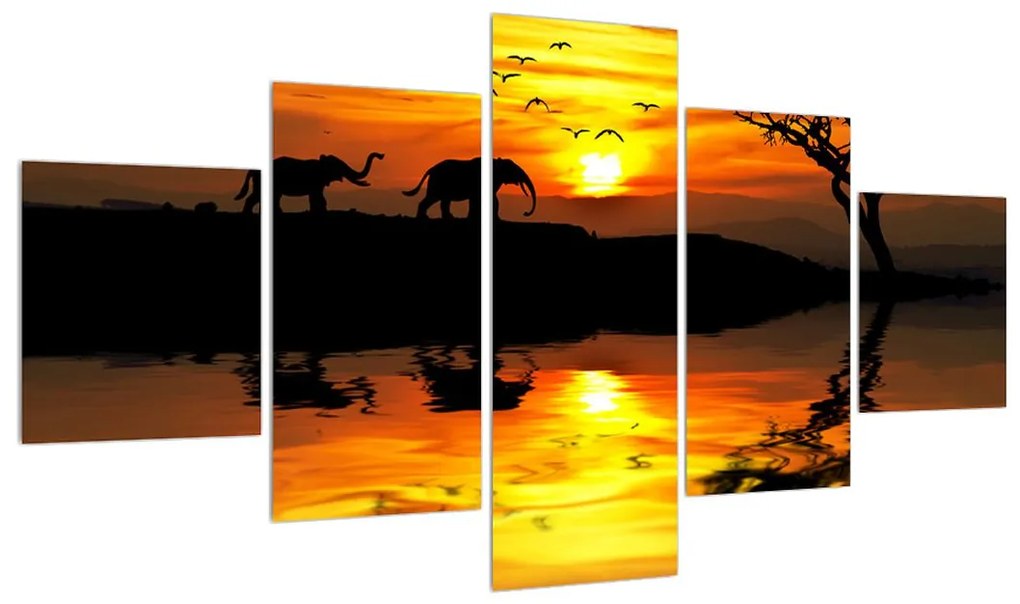Tablou cu peisaj african cu elefant (125x70 cm), în 40 de alte dimensiuni noi