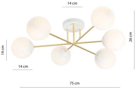 Lustră pe tijă MAGNUM 6xE14/10W/230V alb/auriu