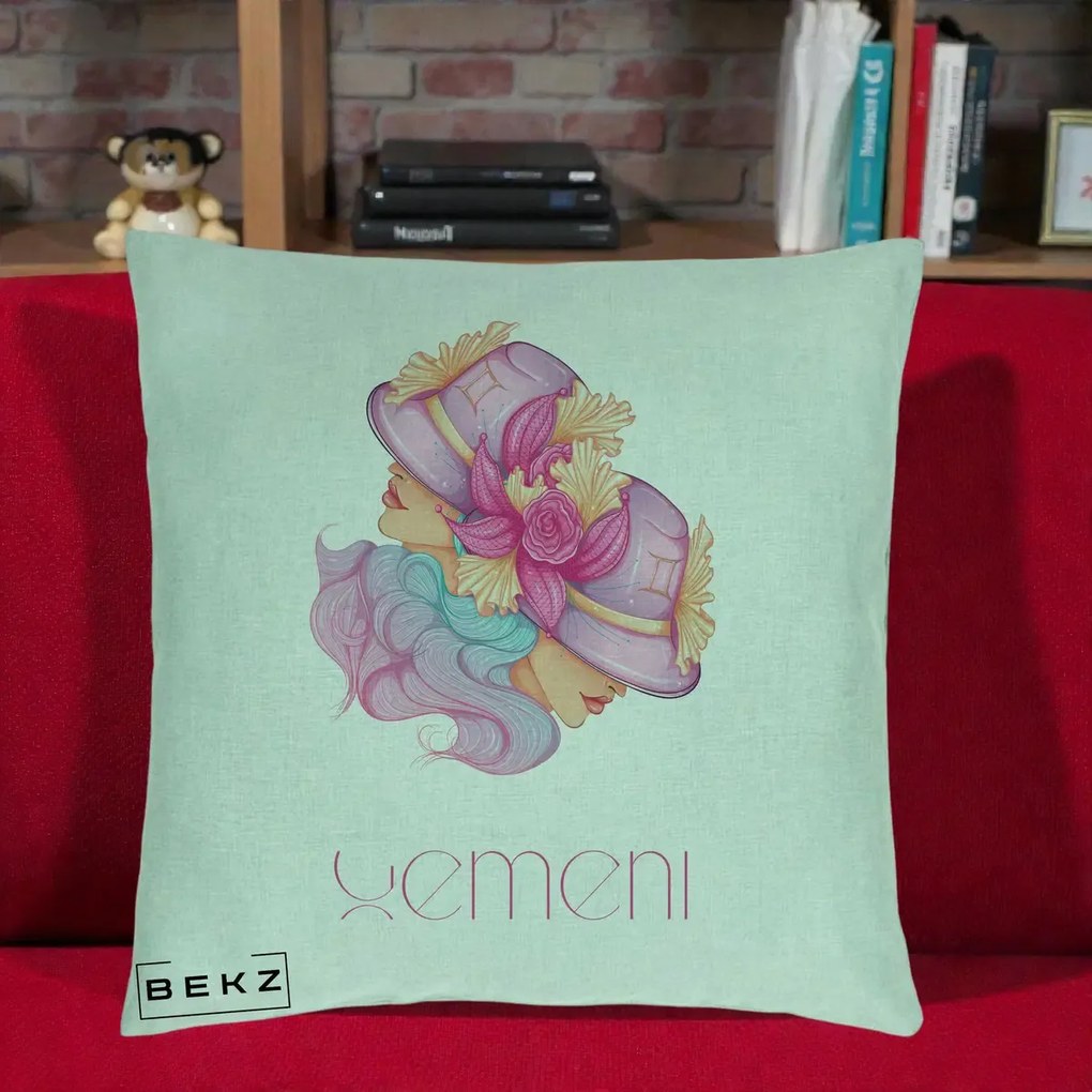 Perna Personalizata Zodie Gemeni, 40x40 cm, Verde Menta, Husa Detasabila, Perna Inclusa, BEKZ®