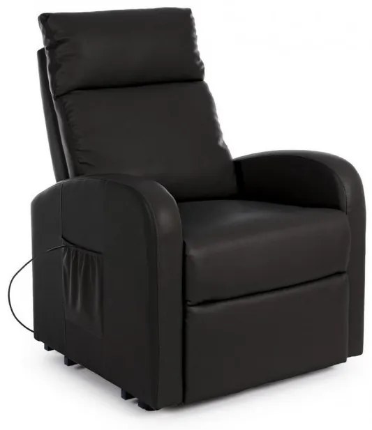 Fotoliu recliner electric negru din piele ecologica si lemn, Alzapersona Bizzotto