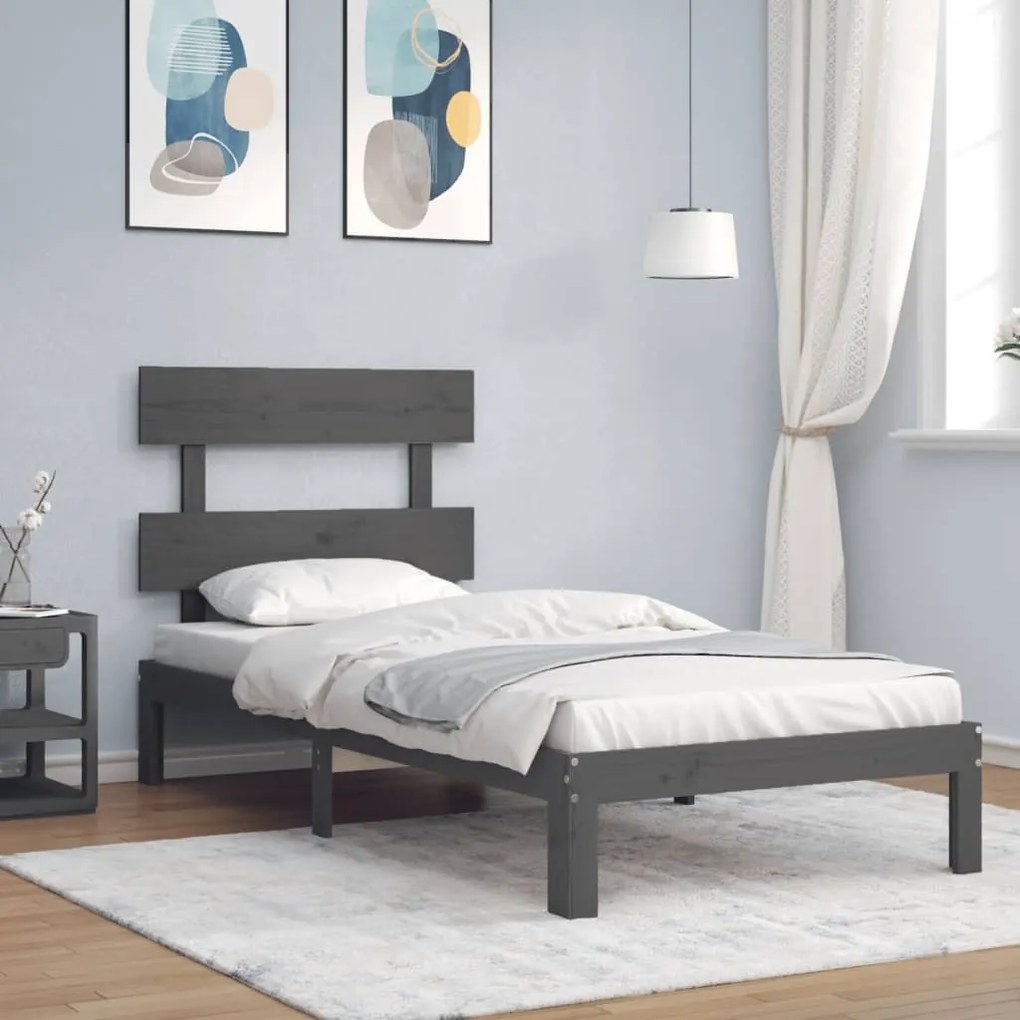 3193498 vidaXL Cadru de pat cu tăblie single, gri, lemn masiv