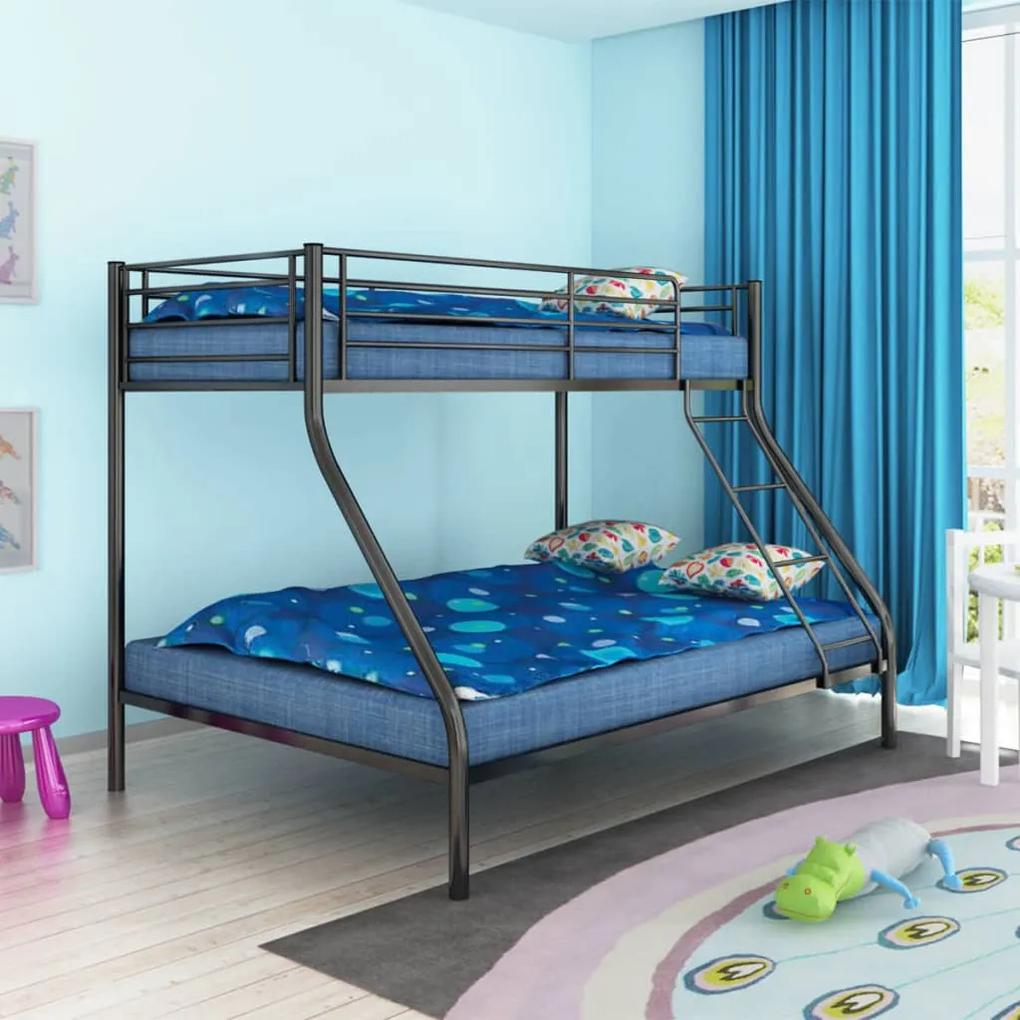 242996 vidaXL Cadru pat supraetajat copii, negru, 140x200/90x200 cm, metal
