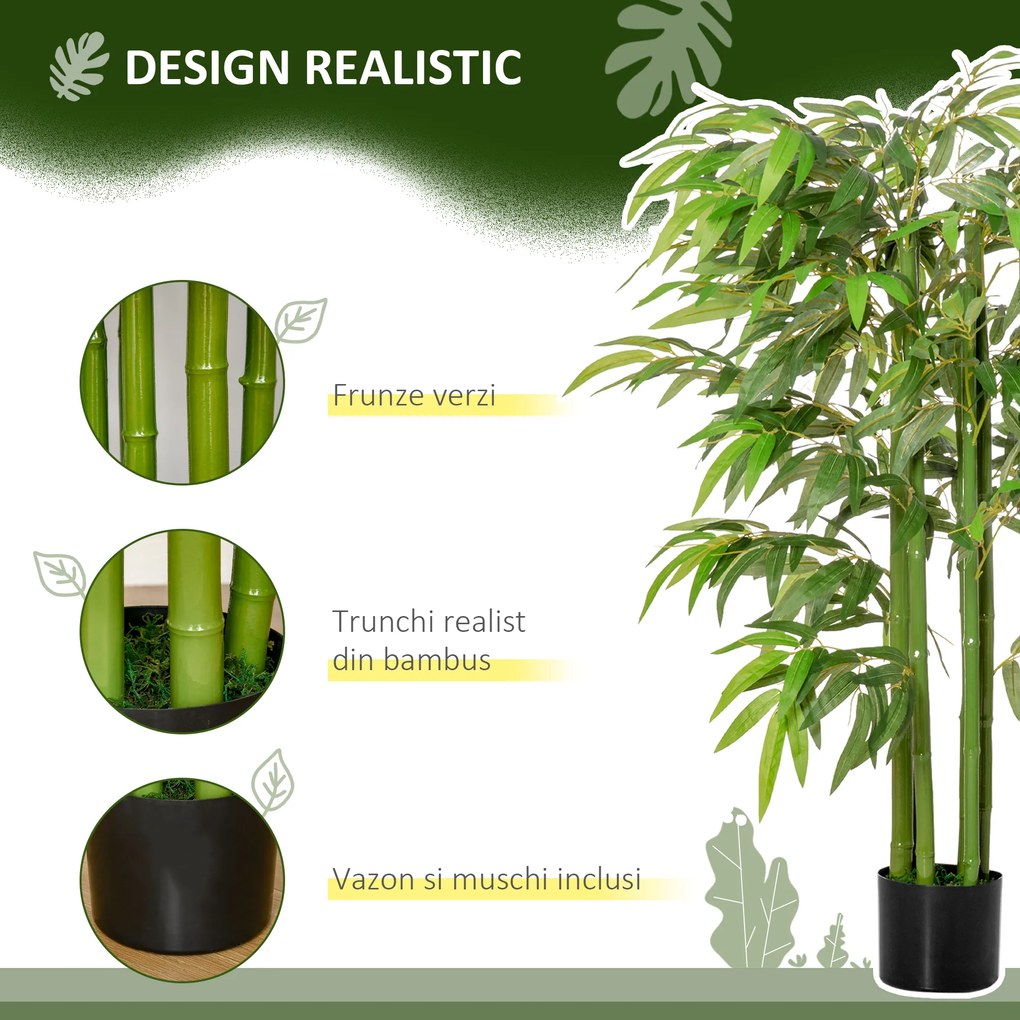 HOMCOM planta artificiala bambus in ghiveci, 140 cm | Aosom Romania