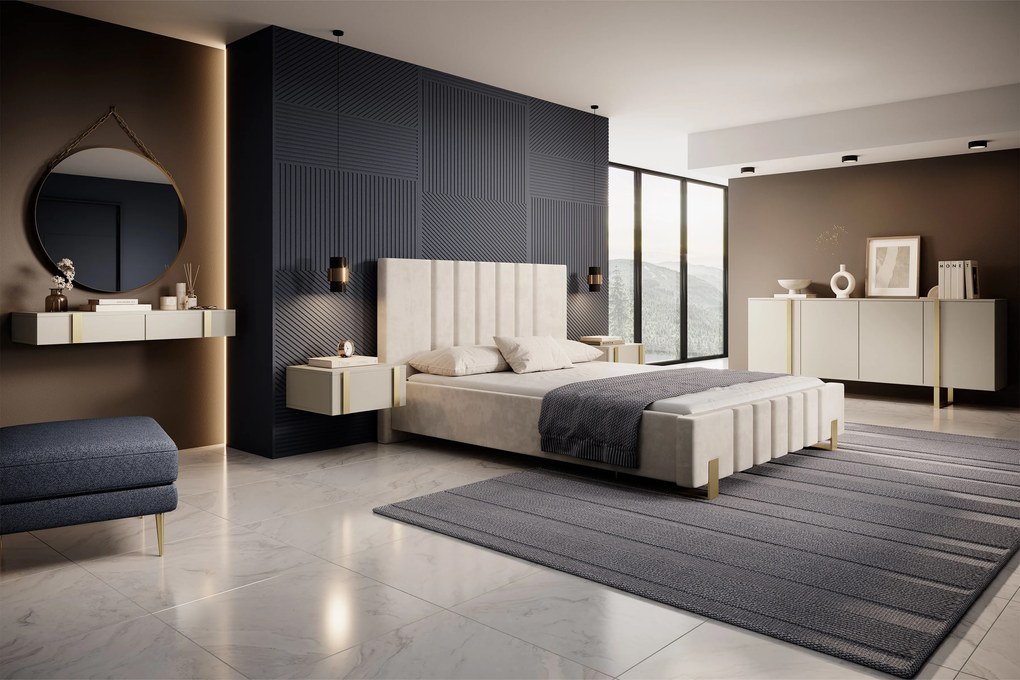 Consolă suspendată/masă de toaletă Verica - cașmir/manere aurii