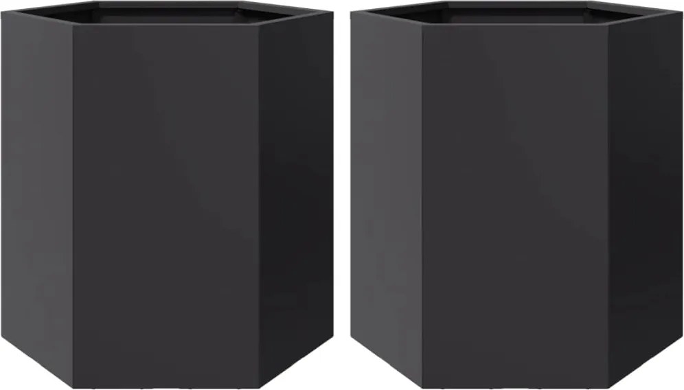vidaXL Jardiniere de grădină, 2 buc. negru 46x40x45 cm oțel hexagonală