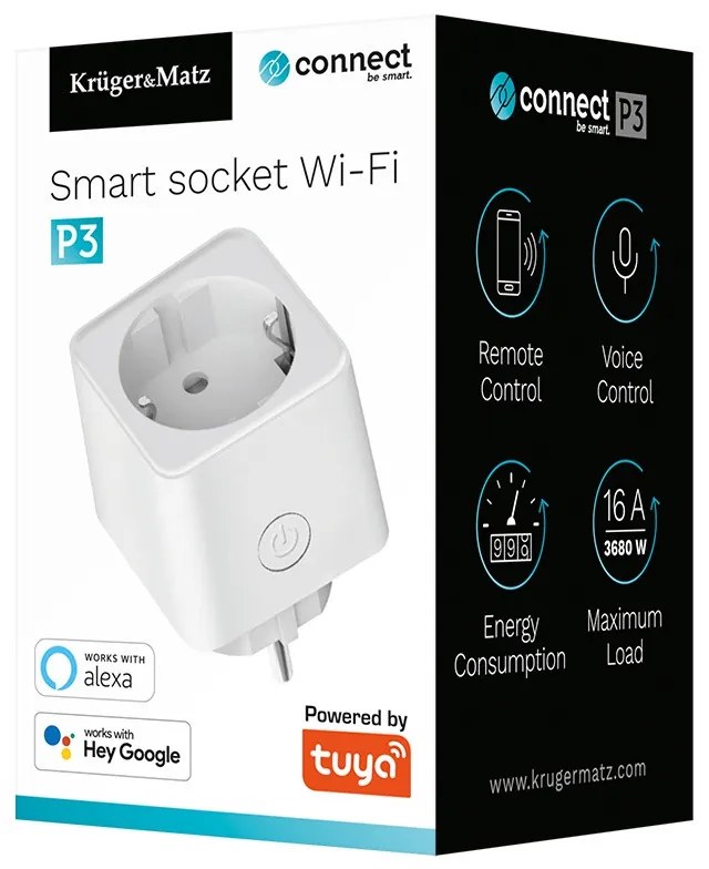 Priza Smart Wi-FI Connect P3, Tuya, contor energie, compatibila Google Home Si Alexa, Kruger&amp;Matz