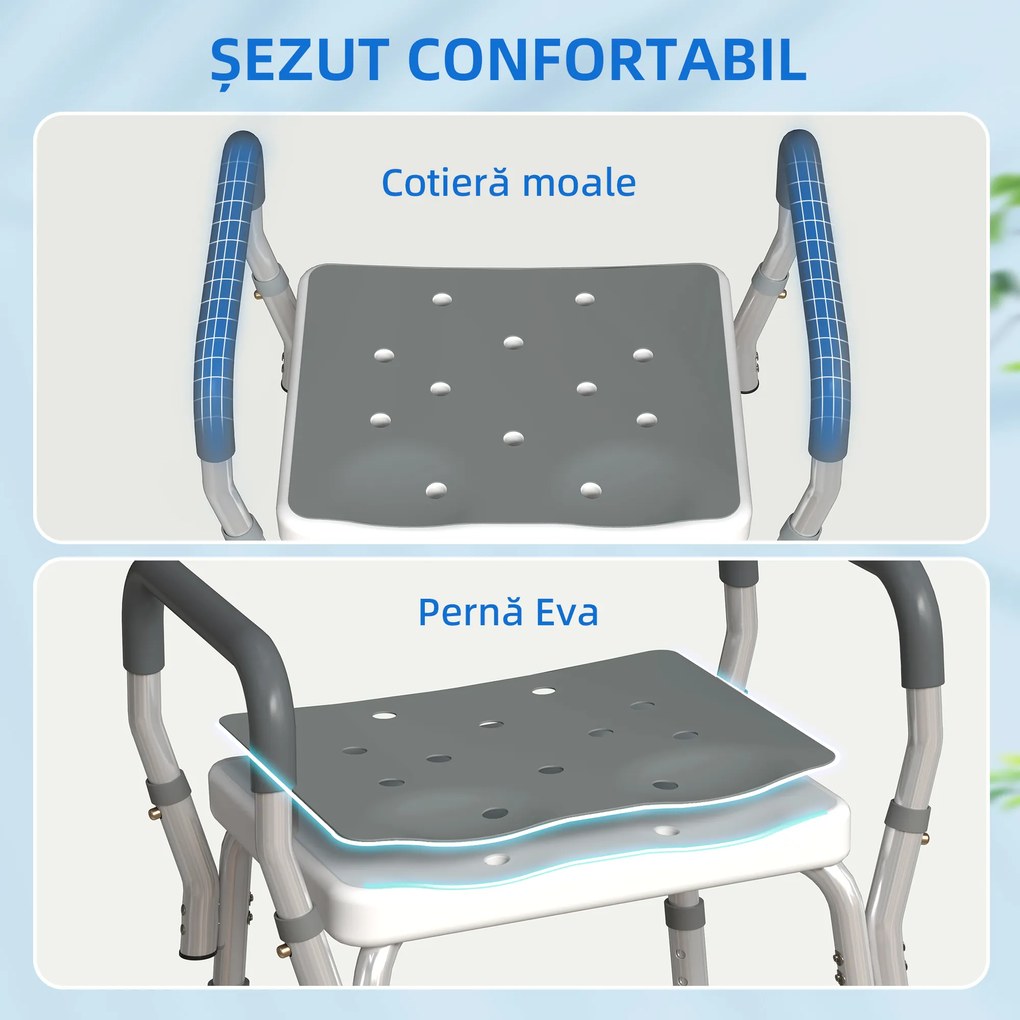 HOMCOM Scaun Reglabil de Duș cu Mânere, Multicolor | Aosom Romania