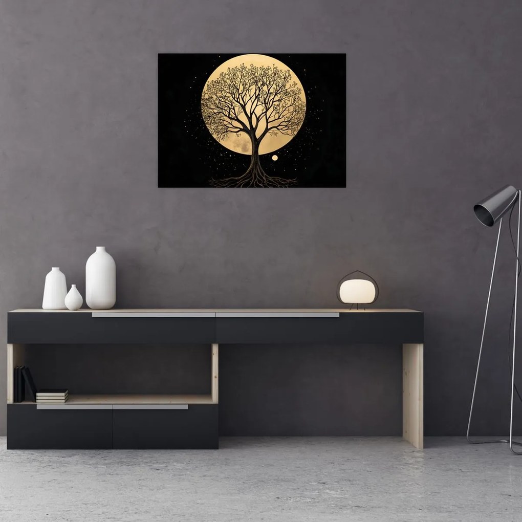 Tablou pe sticlă – Arbore în lună plină aurie I. (70x50 cm)