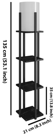 Lampadar cu rafturi NORA 1xE27/40W/230V negru