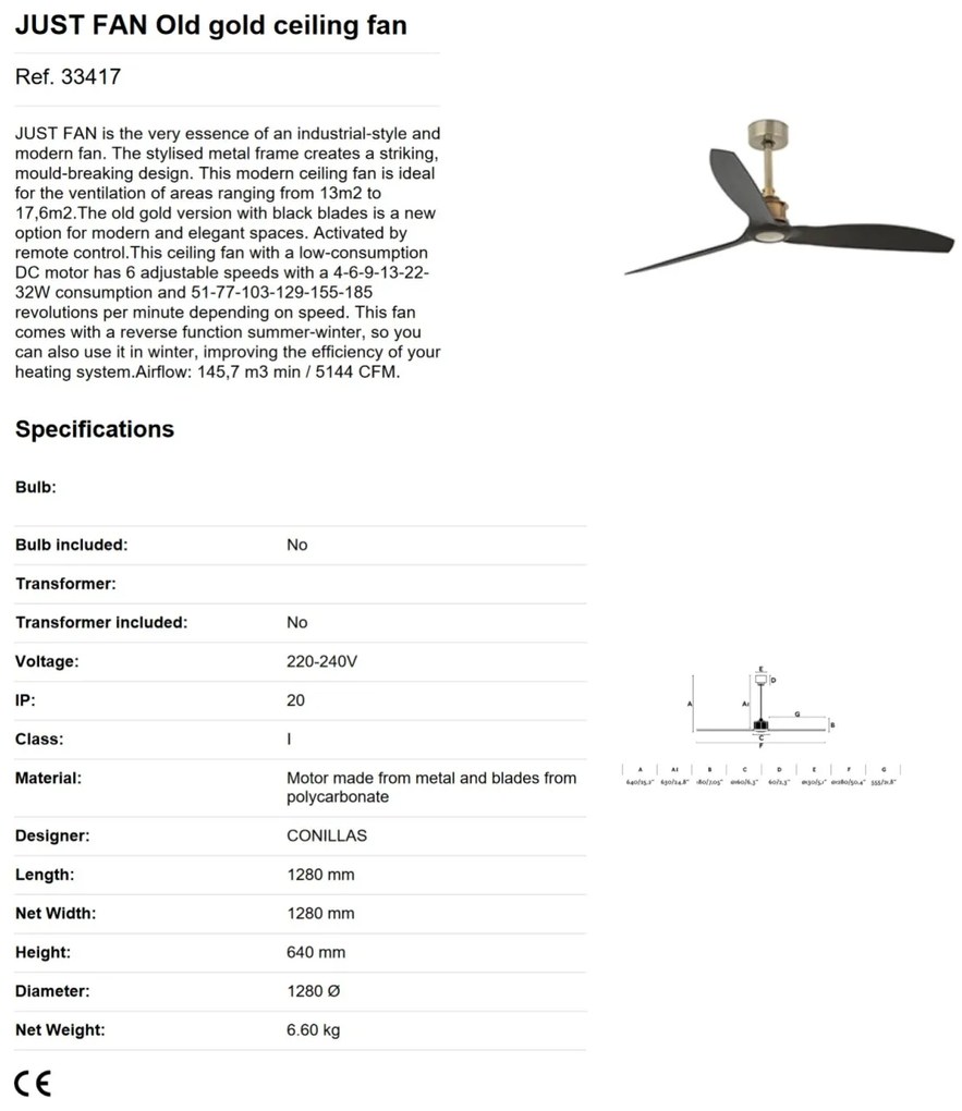 Ventilator de tavan cu telecomanda design modern JUST FAN alama antic