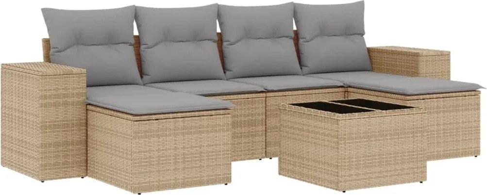vidaXL Set canapele de grădină, 7 piese, cu perne, bej, poliratan