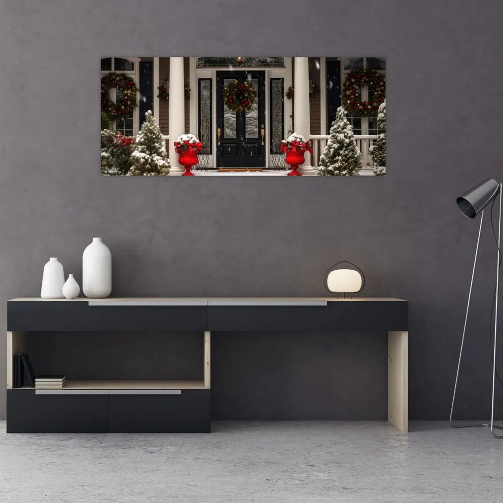 Tablou - Casa decorată de Crăciun (120x50 cm)