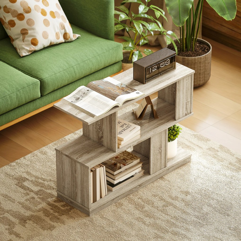 HOMCOM Măsuță de cafea modernă în formă de S cu 4 rafturi 90x30x61 cm Lemn | Aosom Romania