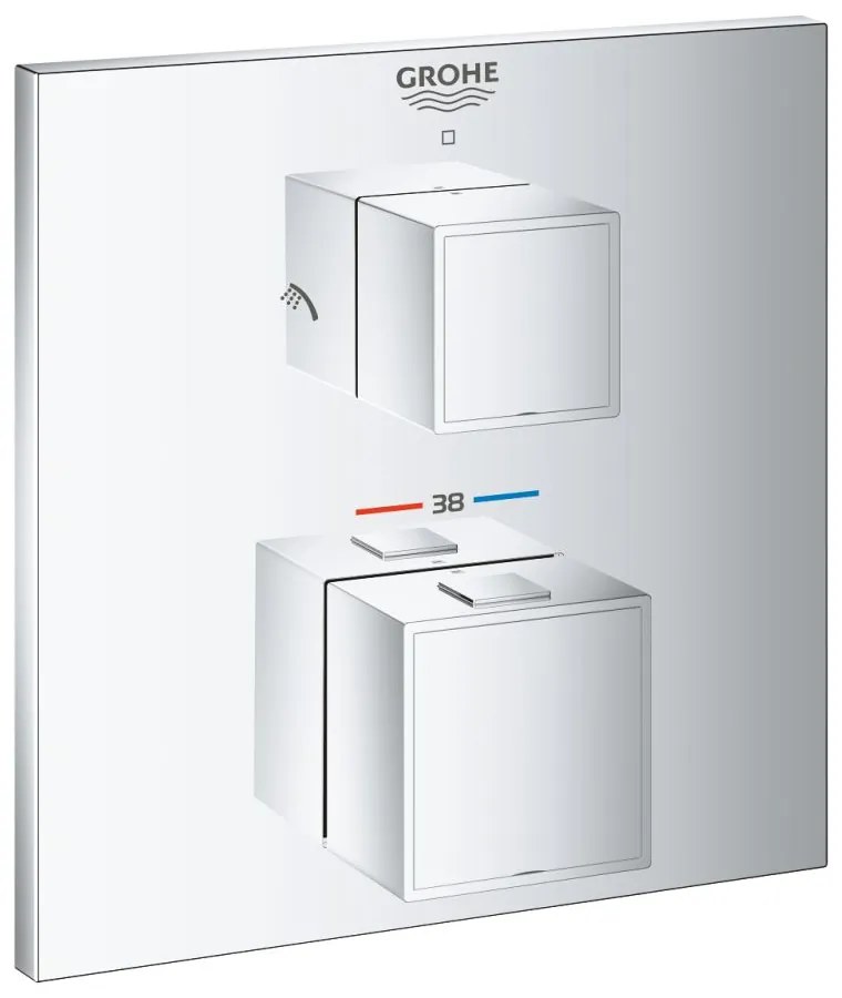 Baterie cu termostat, incastrata cu 2 iesiri, crom