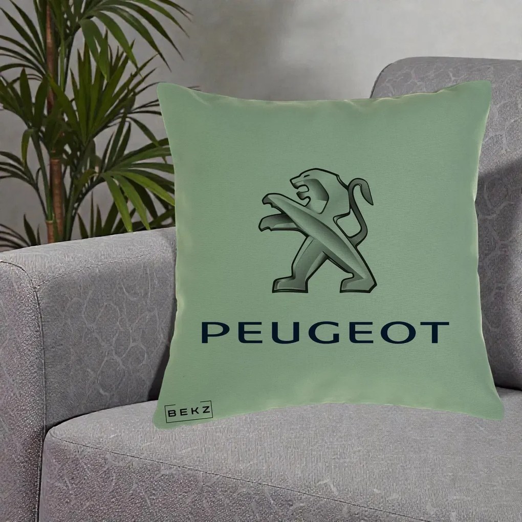 Perna Personalizata cu emblema Peugeot, 40x40 cm, Verde, Husa Detasabila, Perna Inclusa, BEKZ®