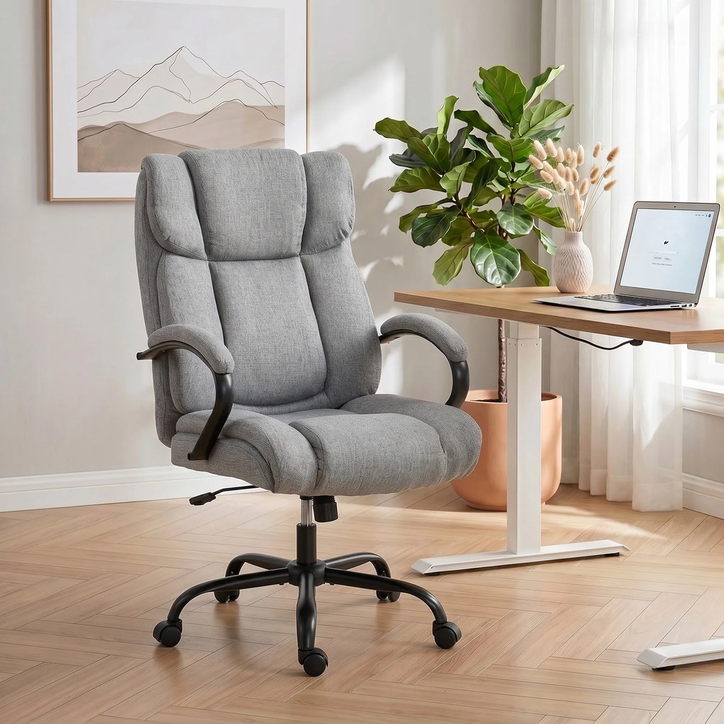 Vinsetto Scaun de birou ergonomic din material tip in, 220 kg, rotativ, reglabil pe înălțime, gri deschis | Aosom Romania