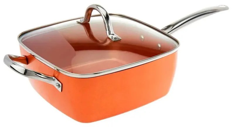 Tigaie cu cos Silvano SCC-7527, 24 cm, 5 l, 450C, Acoperire ceramica, Capac sticla, Inductie, Cupru