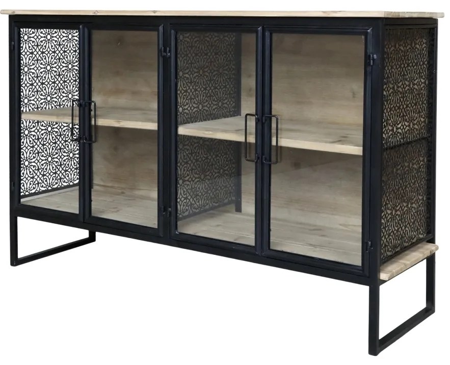 Vitrina din lemn masiv si MDF, 4 usi, cu model lateral, Vence