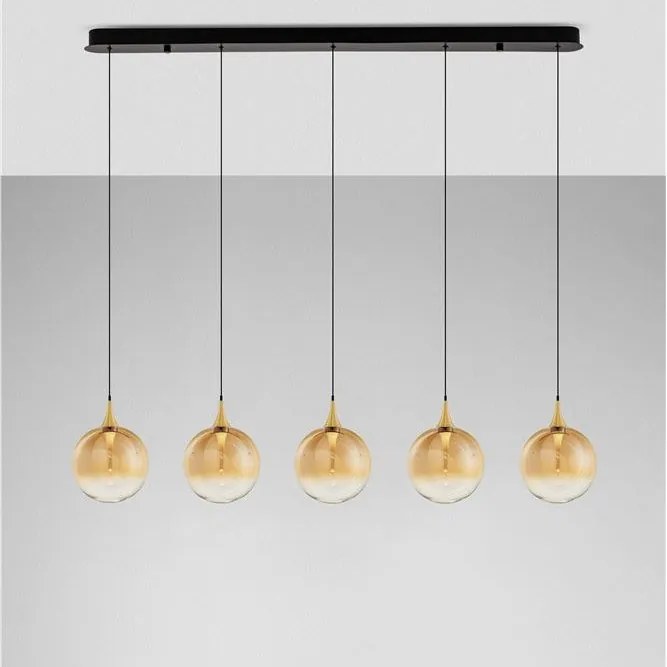 Lustra moderna cu 5 pendule LED, Metal, Sticla, Champaign, ORENDA