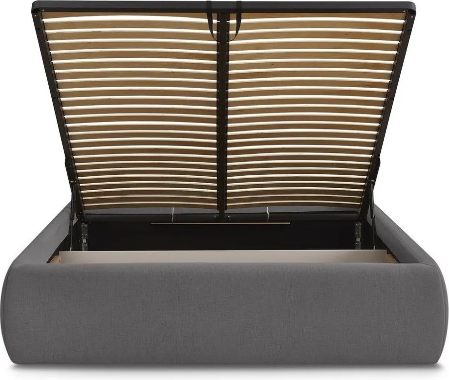 Pat matrimonial gri închis tapițat cu spațiu de depozitare/fără tăblie cu somieră 180x200 cm Inera – Bobochic Paris