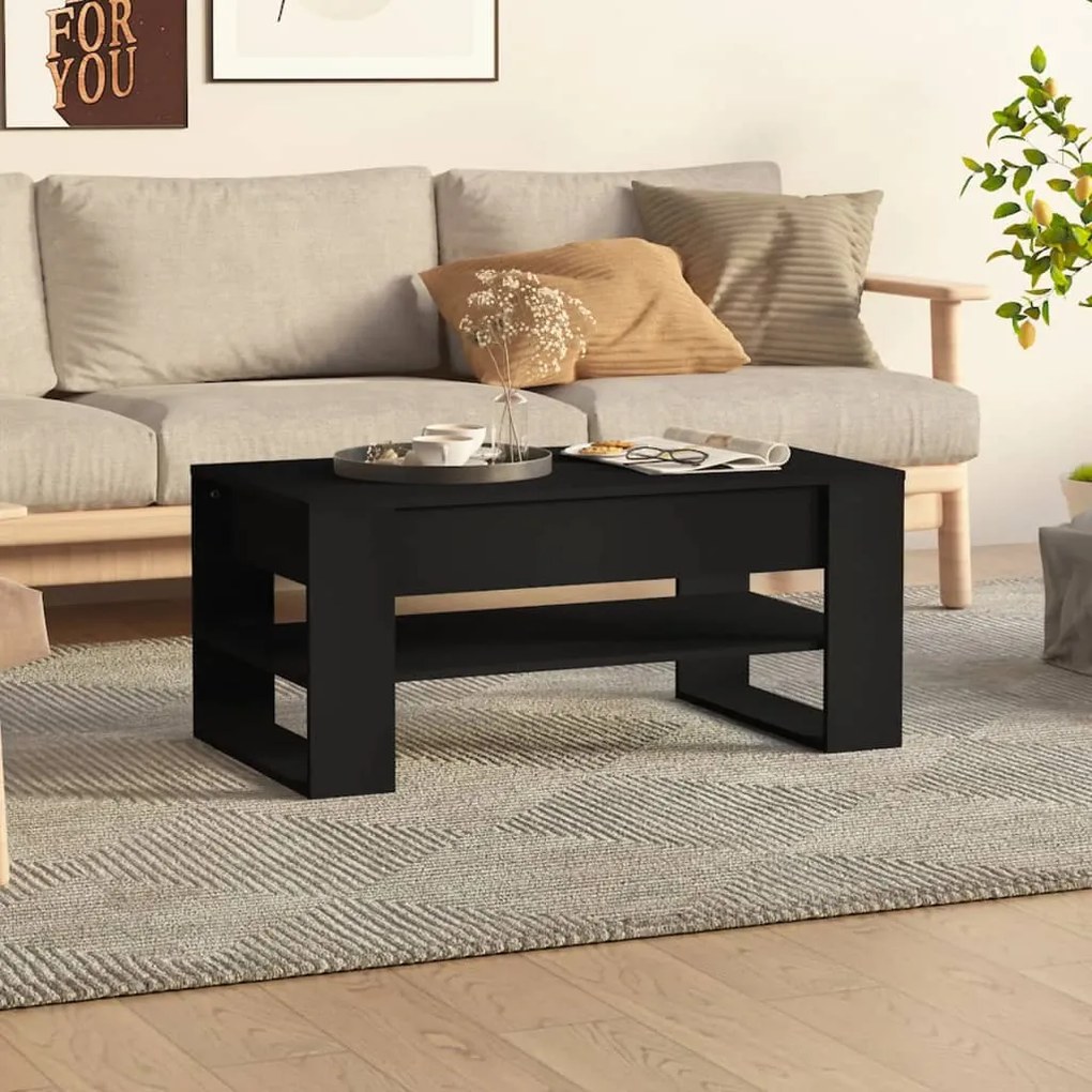vidaXL Masă de cafea, negru, 102x55x45 cm, lemn prelucrat