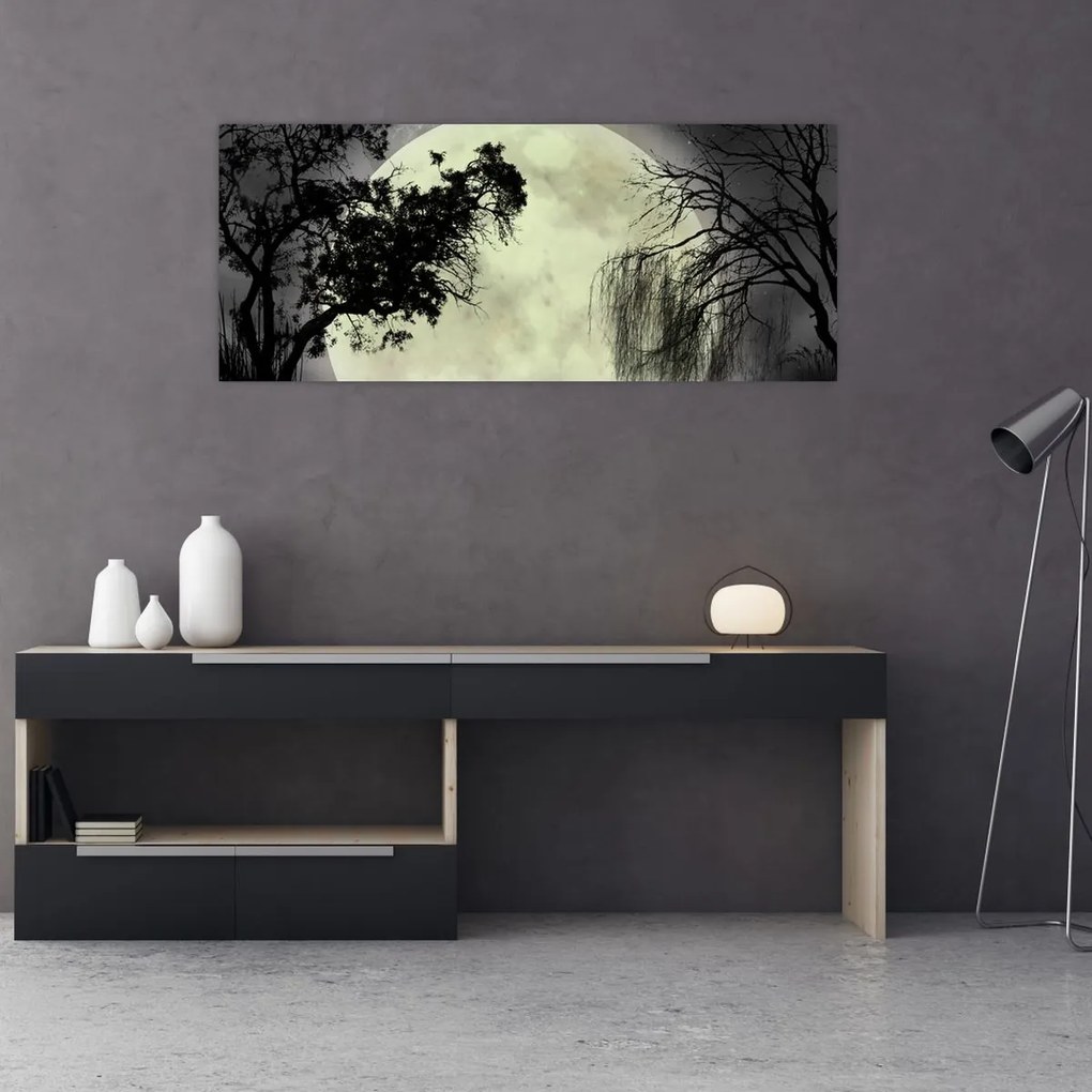 Tablou - Lună plină deasupra apei (120x50 cm)