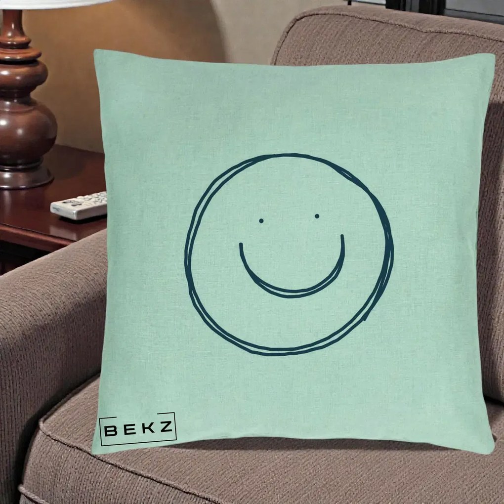 Perna Decorativa Smile Desen Minimalist, 40x40 cm, Verde Menta, Husa Detasabila, Perna Inclusa, BEKZ®