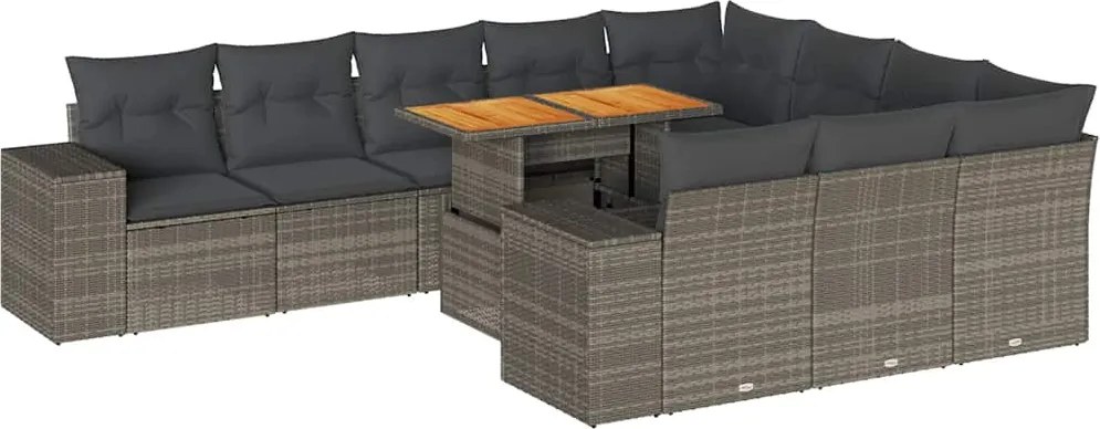 vidaXL Set mobilier de grădină cu perne, 10 piese, gri, poliratan