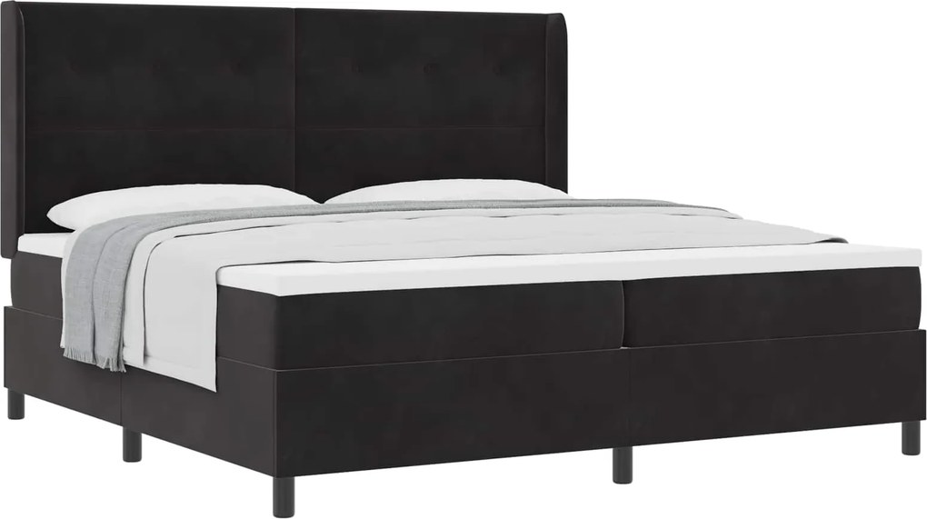 vidaXL Pat cu arcuri cu saltea cu headboard Negru 200 x 200 cm Catifea