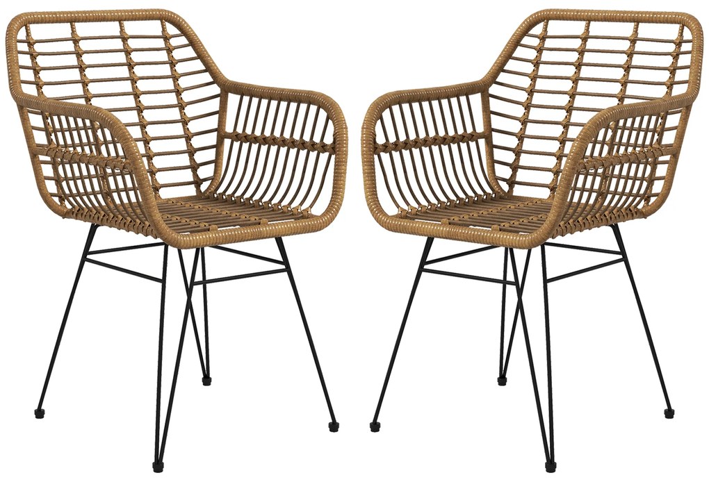 HOMCOM Set 2 Scaune în stil Boho, Scaune de bucătărie, Ratan PE, 56 x 60 x 79 cm, Natur + Negru | Aosom Romania
