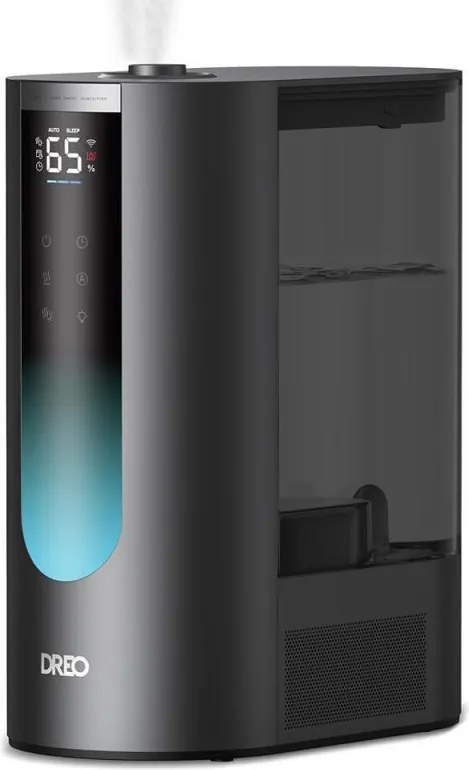 Umidificator cu ultrasunete DREO 813S cu abur cald și rece, până la 55 m², 500 ml/h, 6 l, 5 moduri, compatibil cu cartușe de demineralizare, LED, mod nocturn, temporizator, negru