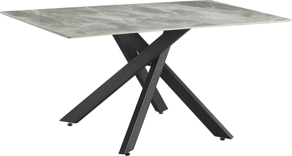 Masa ZENOS, gri cu efect de marmura/negru, ceramica/metal, 160x90x75 c