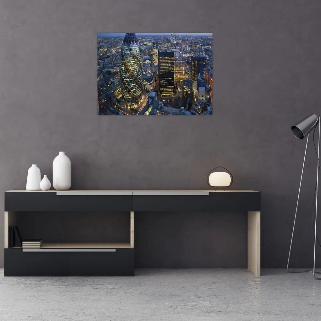 Tablou pe sticlă - Panorama de seară a Londrei (70x50 cm)