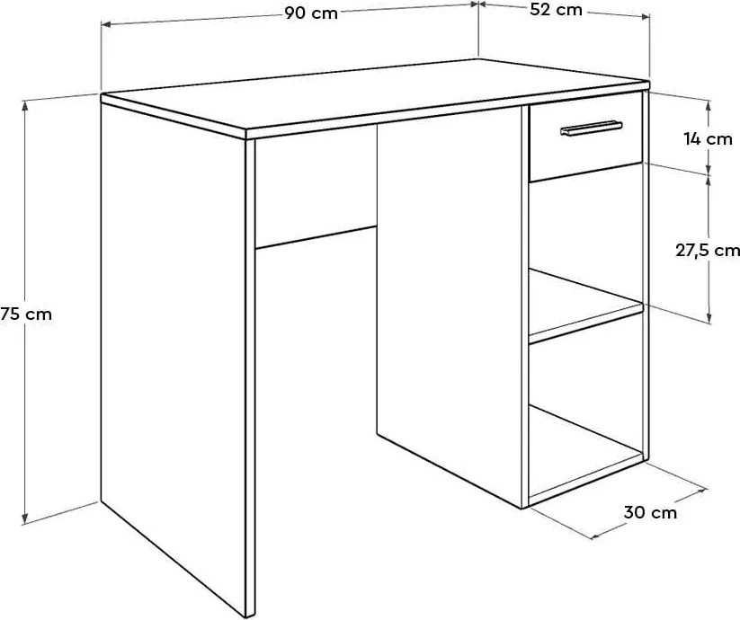 Birou Modern Adore Concept cu Sertar și 2 Rafturi, Alb - Maro - Stejar - Antracit, 90x52x75 cm