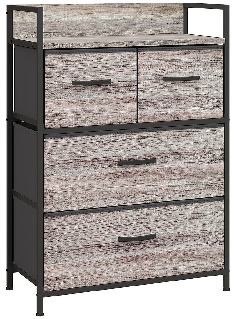 HOMCOM Mobilier de depozitare stil industrial comodă 4 sertare din material textil pliabile și detașabile și 1 raft 60 x 29 x 85 cm gri | Aosom Romania