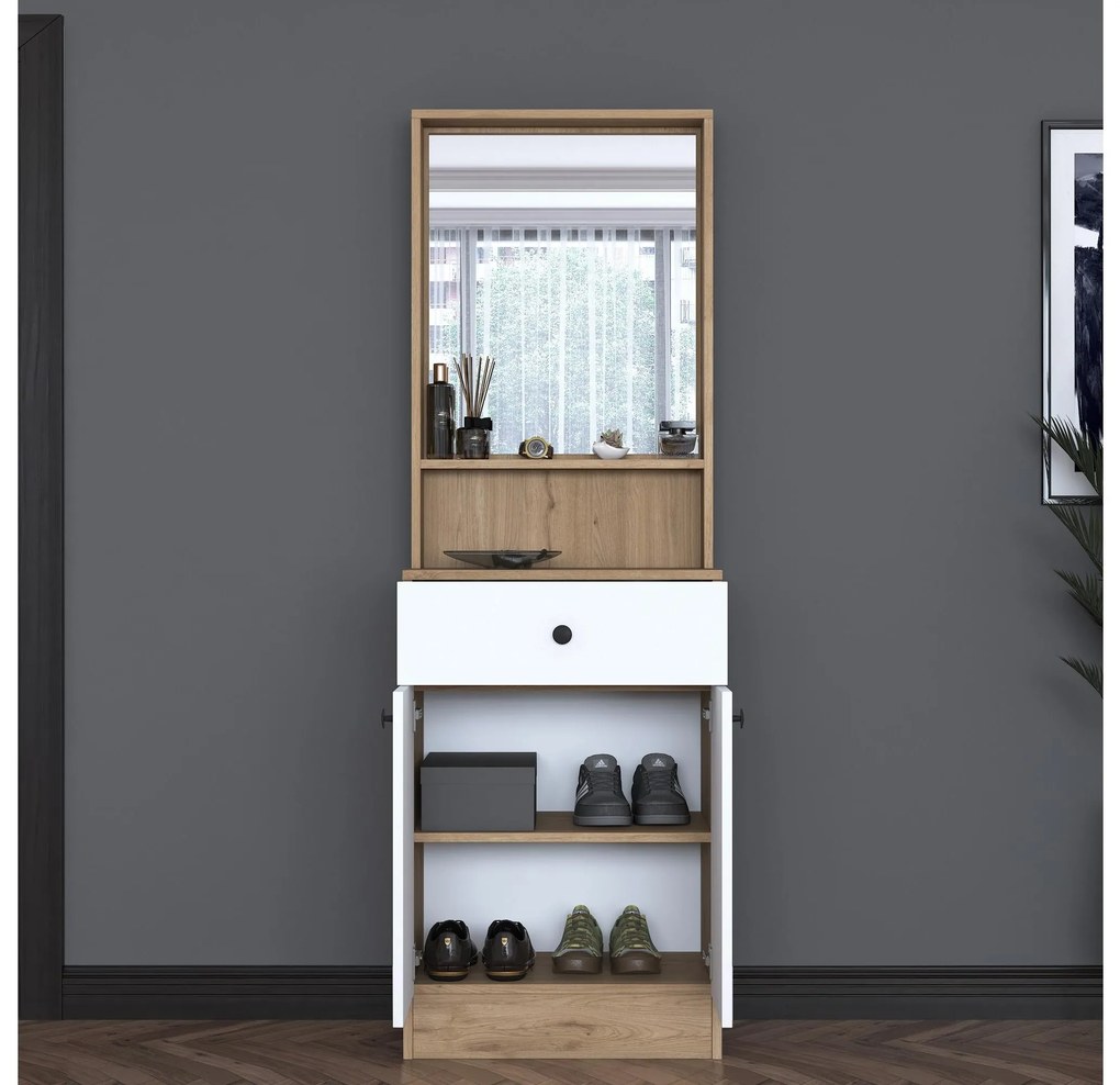 Mobilier hol Pixie 6 (nuc + alb) (cu oglindă). 1102445