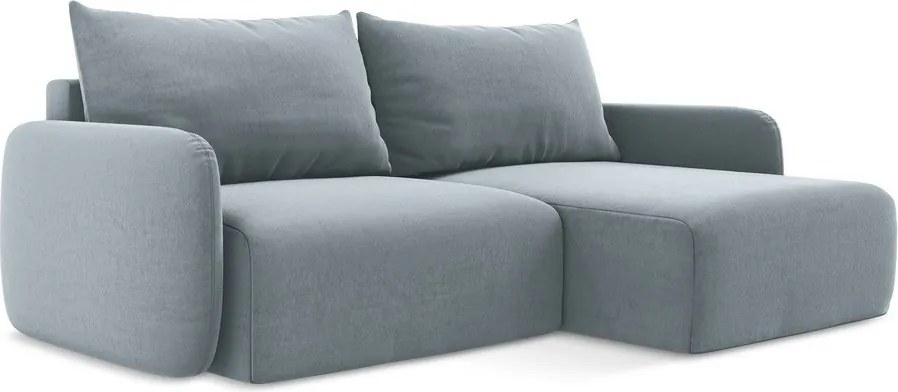 Colțar albastru extensibil/cu spațiu de depozitare cu tapițerie din catifea (cu colț pe partea dreaptă/cu șezlong) Kalena – Makamii