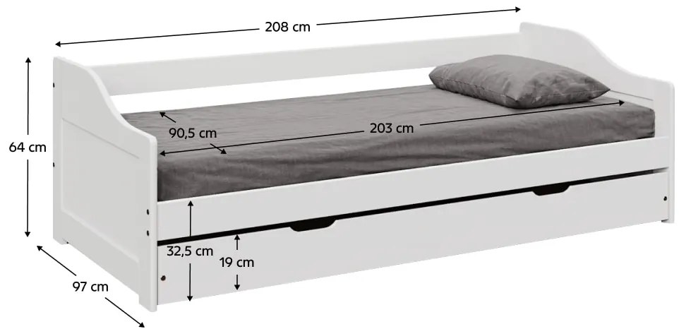 Pat cu pat suplimentar extensibil Lusid (alb) . 1064006