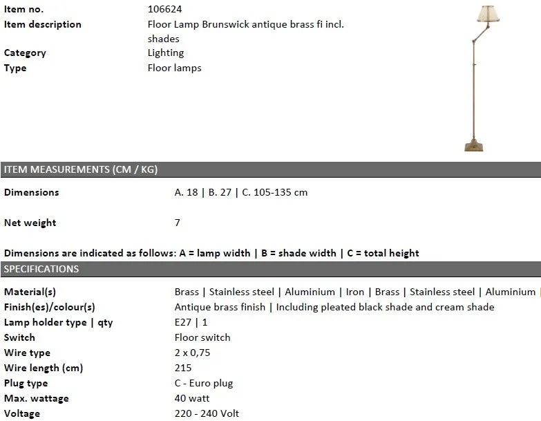 Lampadar design LUX cu brat articulat Brunswick alama 106624 HZ