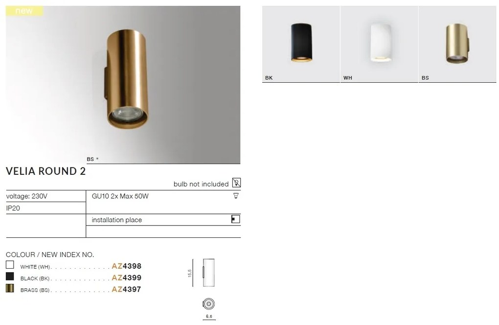 Aplica de perete cu lumina ambientala VELIA ROUND 2 neagra