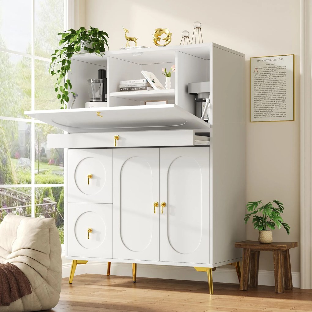 Bufet modern cu uși pliante, Alb | Aosom Romania