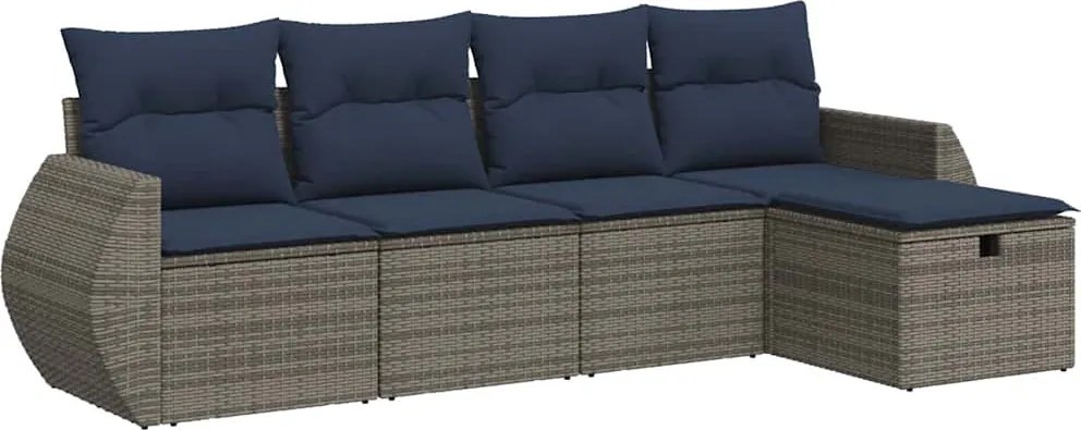 vidaXL Set canapea de grădină cu perne, 5 piese, gri, poliratan