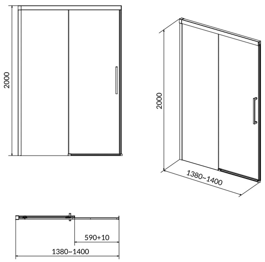 Usa sticla dus batanta 140x200 cm profil crom lucios Cersanit Crea 1400x2000 mm