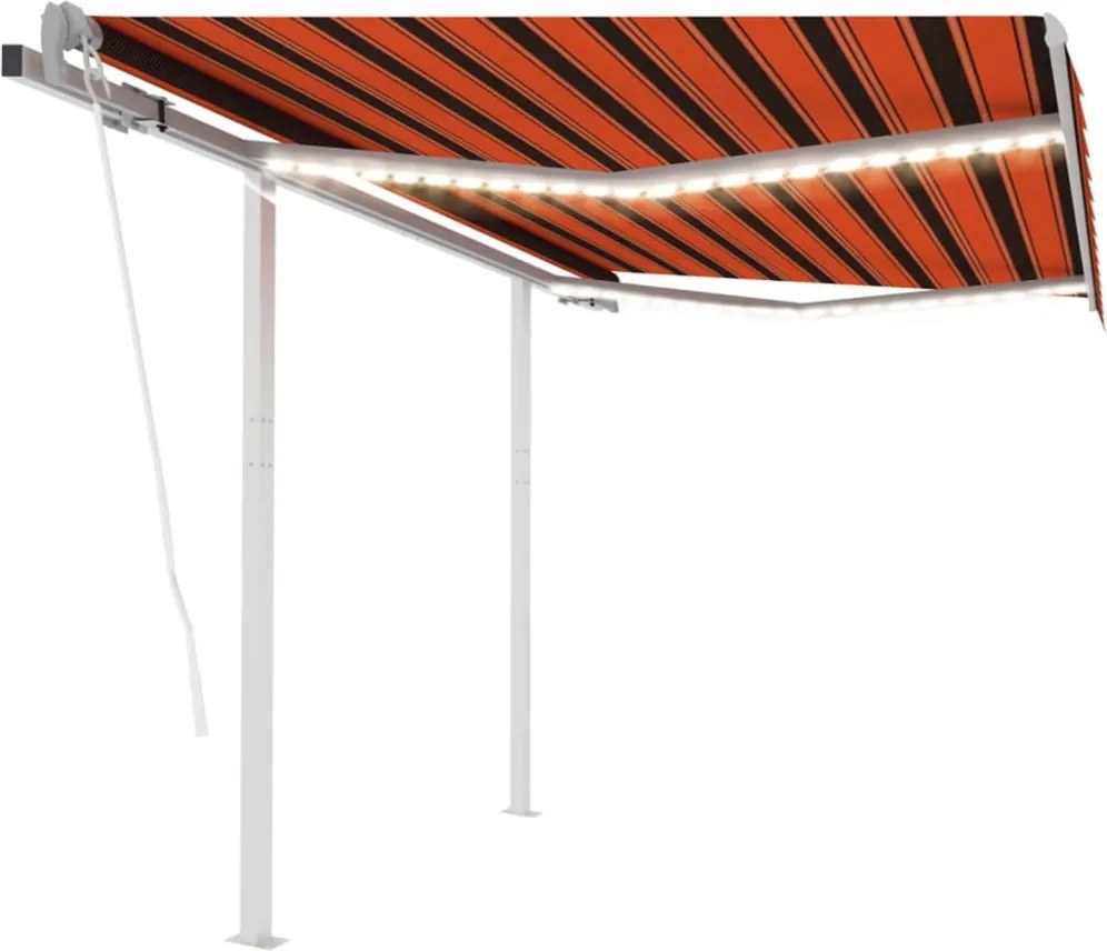 vidaXL Copertină automată senzor vânt & LED portocaliu/maro 3,5x2,5 m