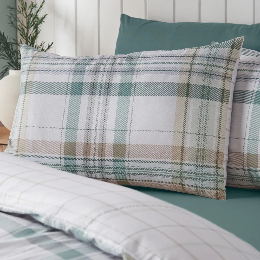 Lenjerie de pat verde pentru pat dublu/extinsă cu 3 piese 230x220 cm Cartmel Check – Catherine Lansfield