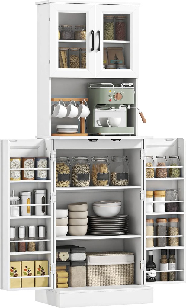 HOMCOM Dulap de bucătărie, raft reglabil, blat, uși din acril, orificiu pentru cablu, pentru living, bucătărie, sufragerie, MDF, Alb | Aosom Romania