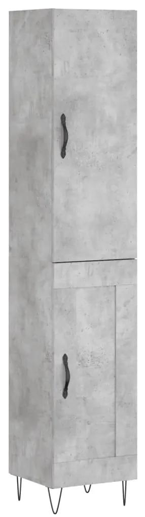 3199141 vidaXL Dulap înalt, gri beton, 34,5x34x180 cm, lemn prelucrat