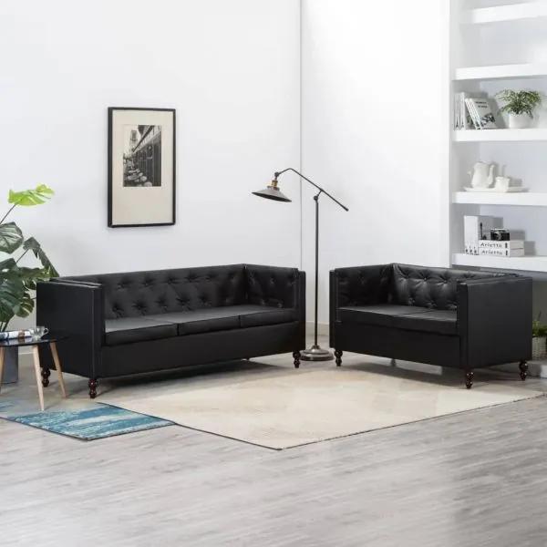VidaXL Set canapele, 2 piese, negru, tapițerie piele ecologică